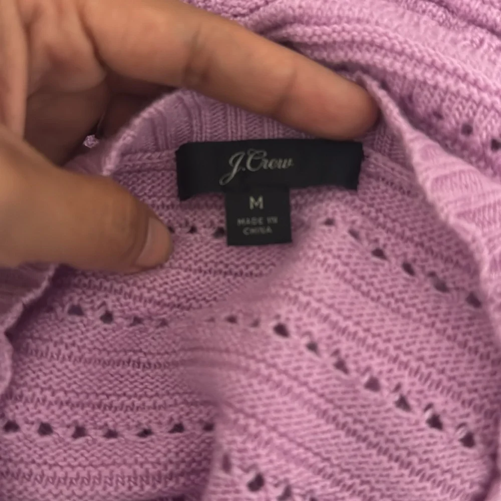 J.Crew Crewneck Scalloped Pointelle Lavender Knit Wool Blend Women's Sweater